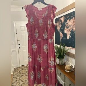 LOFT Pink Floral Maxi Dress